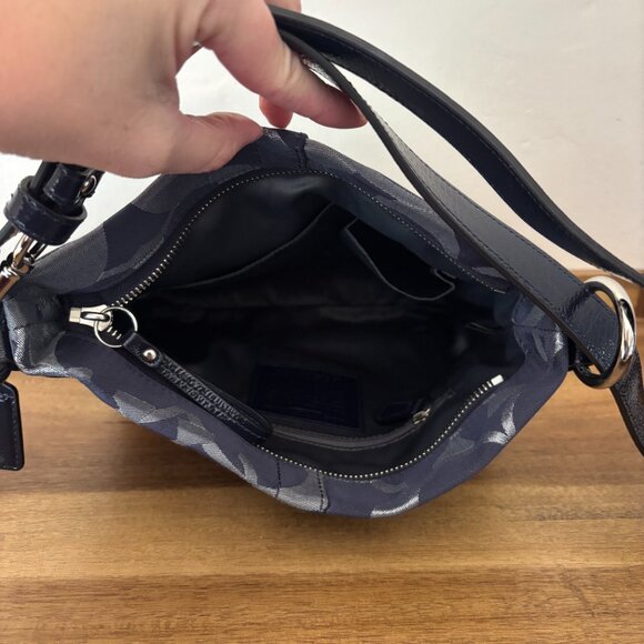 Coach Moto Optic Metallic Navy Signature Patent Leather Chain Duffle Shoulder - Picture 8 of 10